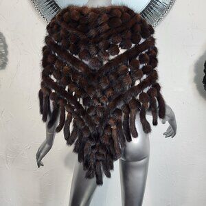 NWT~$424~BROWN RANCH GENUINE REAL MINK FUR TAILS STOLE CAPE WRAP SHAWL COAT